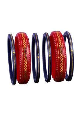 Bapasitaram Jewels 22K Yellow Gold Traditional Red and Blue Chura Bangle Set for Women