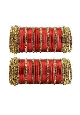 Vidhya Kangan Red Stone Stud Brass Bangle with Extra Large Size Over Size