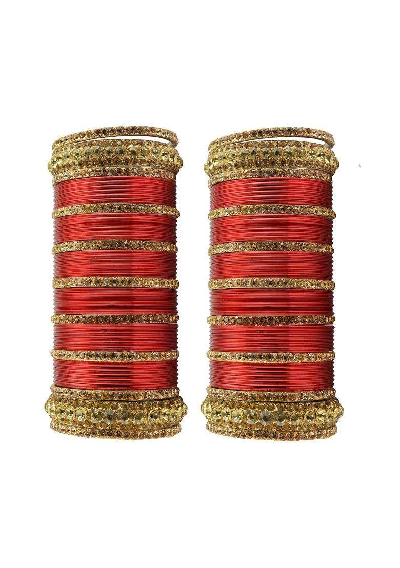 Vidhya Kangan Red Stone Stud Brass Bangle with Extra Large Size Over Size - Indya