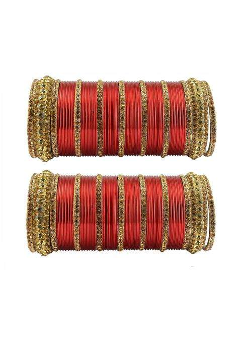 Vidhya Kangan Red Stone Stud Brass Bangle with Extra Large Size Over Size