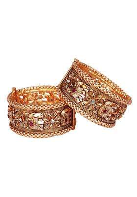TAJ Bridal Store Rajwadi Bangles with Beautiful Elephant Design Golden Bracelet for Woman and Girls