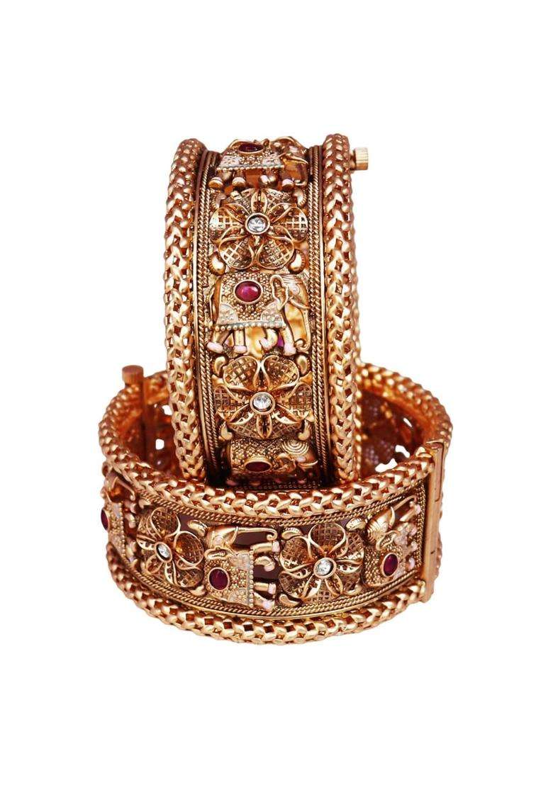 TAJ Bridal Store Rajwadi Bangles with Beautiful Elephant Design Golden Bracelet for Woman and Girls - Indya