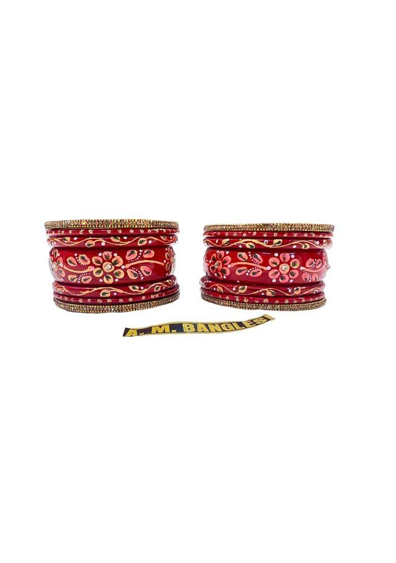 A M Bangles Lakh Handemade Rajasthani Traditional Lakh Lac Bangles Women Beautiful Bangels Set Red Pack of 3 - Indya