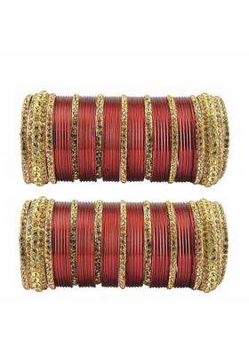 Vidhya Kangan Maroon Stone Stud Brass Bangle with Extra Large Size Over Size