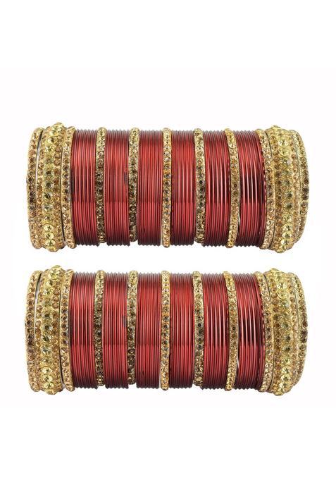 Vidhya Kangan Maroon Stone Stud Brass Bangle with Extra Large Size Over Size