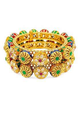 PM AURA Jewels Traditional Gold Plated Kundan Kada Bangles with Royal Meenakari Work Openable Brass Set of 2