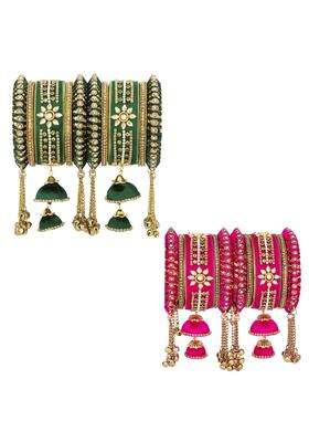 Peora Velvet Silk Thread Kundan Studded Chuda Bangles Set Gift for Women