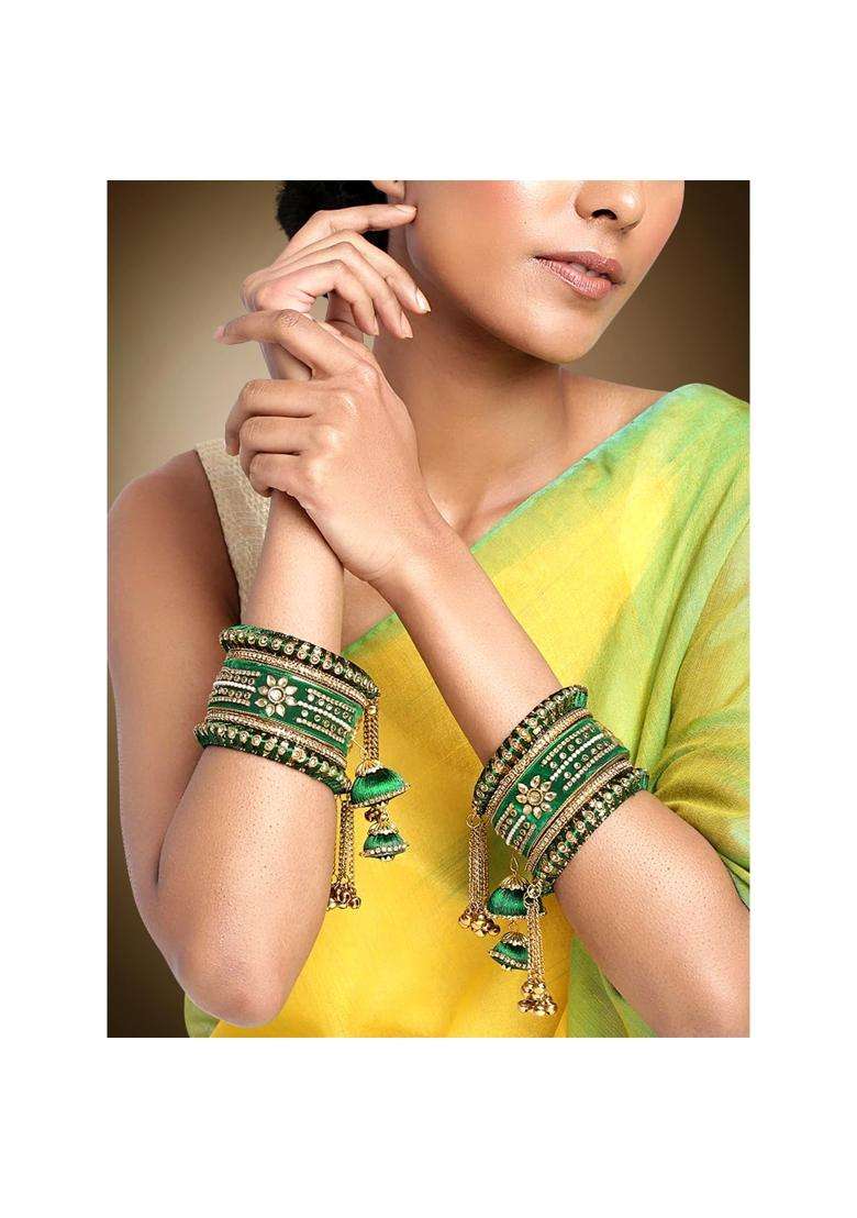Peora Velvet Silk Thread Kundan Studded Chuda Bangles Set Gift for Women - Indya
