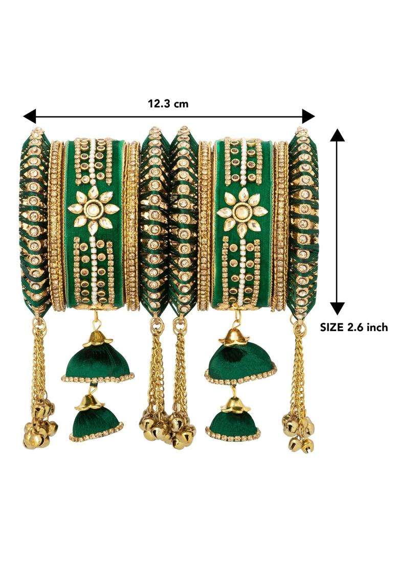 Peora Velvet Silk Thread Kundan Studded Chuda Bangles Set Gift for Women - Indya