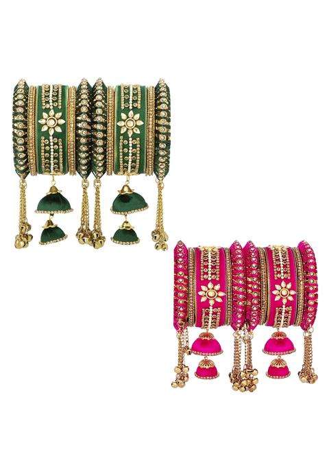 Peora Velvet Silk Thread Kundan Studded Chuda Bangles Set Gift for Women