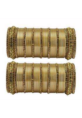 Vidhya Kangan Golden Stone Stud Brass Bangle with Extra Large Size Over Size