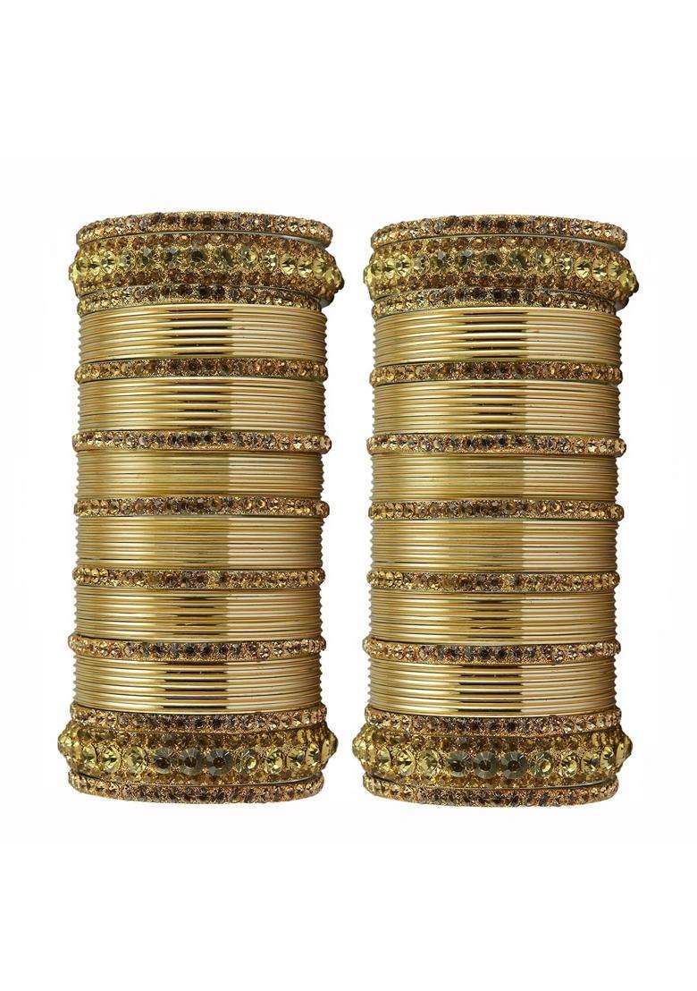 Vidhya Kangan Golden Stone Stud Brass Bangle with Extra Large Size Over Size - Indya