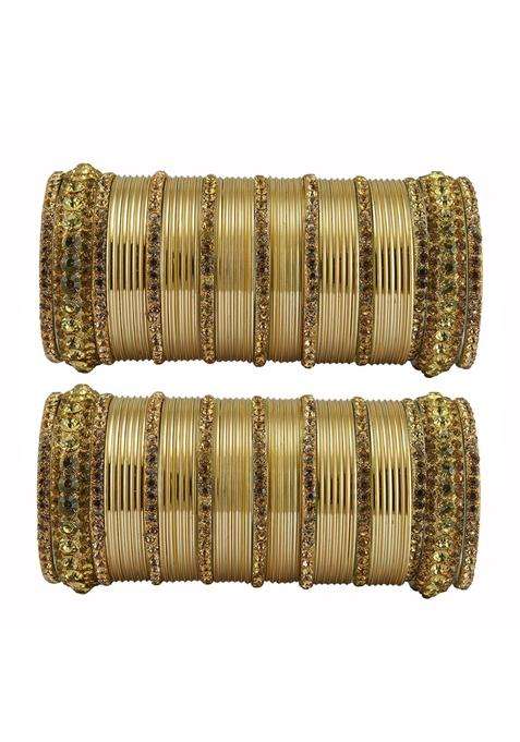 Vidhya Kangan Golden Stone Stud Brass Bangle with Extra Large Size Over Size