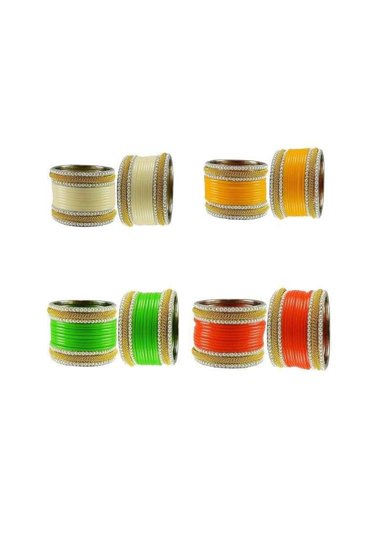 Vidhya Kangan Multicolor Brass Acrylic Moti Stud Bangle Combo Ideal for Weddings Festivals - Indya