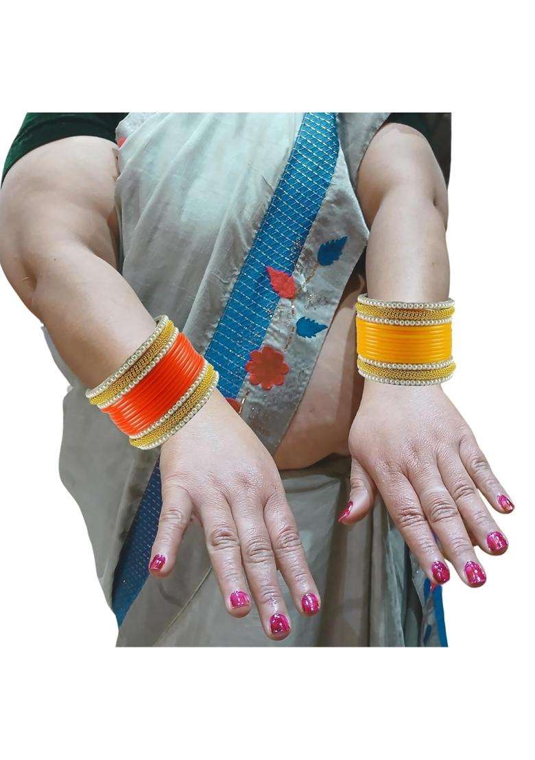 Vidhya Kangan Multicolor Brass Acrylic Moti Stud Bangle Combo Ideal for Weddings Festivals - Indya