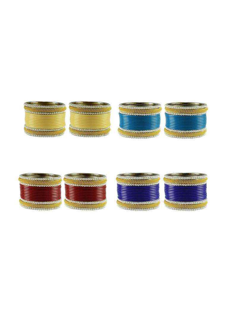 MAYA Fashion Multicolor Brass Acrylic Moti Stud Bangle Combocomfort Fit Bangles for Plus Size Women - Indya