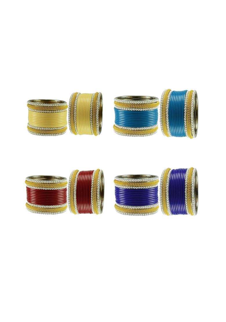 MAYA Fashion Multicolor Brass Acrylic Moti Stud Bangle Combocomfort Fit Bangles for Plus Size Women - Indya