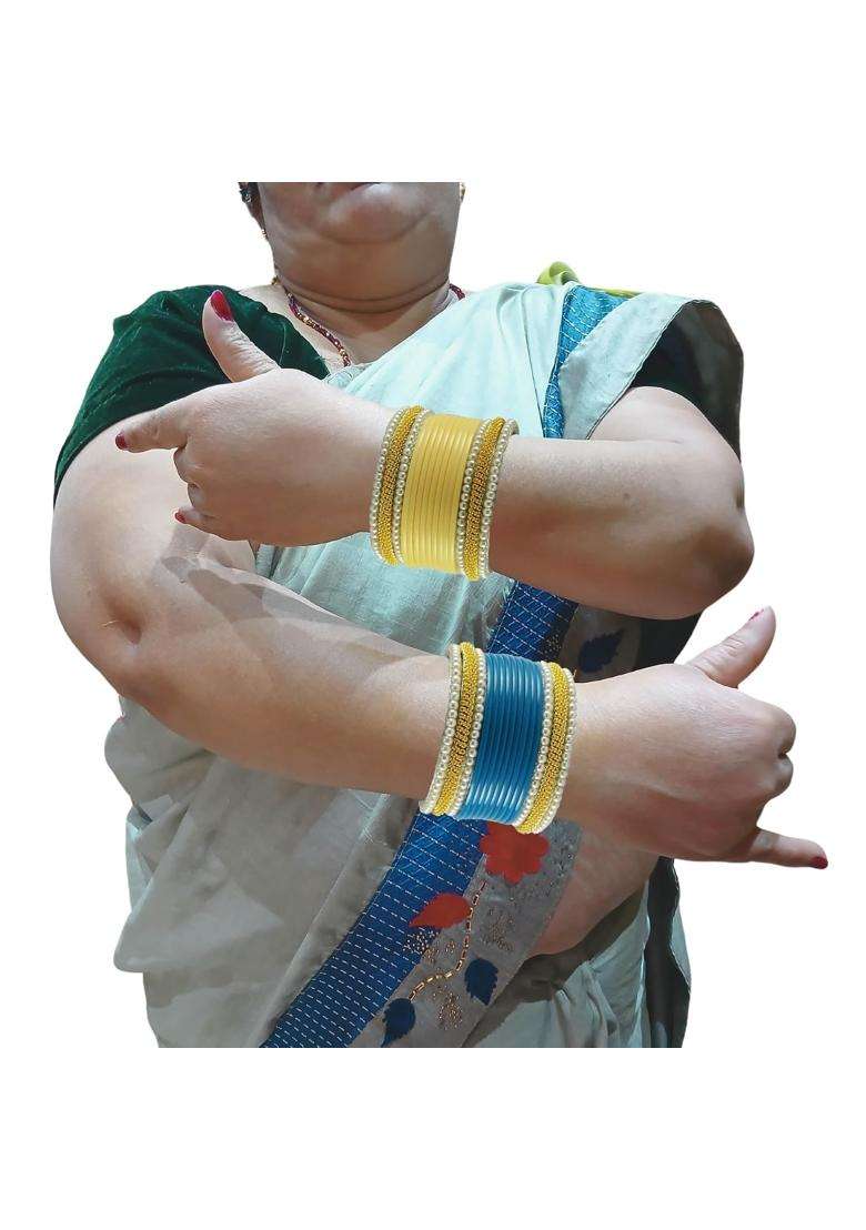 MAYA Fashion Multicolor Brass Acrylic Moti Stud Bangle Combocomfort Fit Bangles for Plus Size Women - Indya