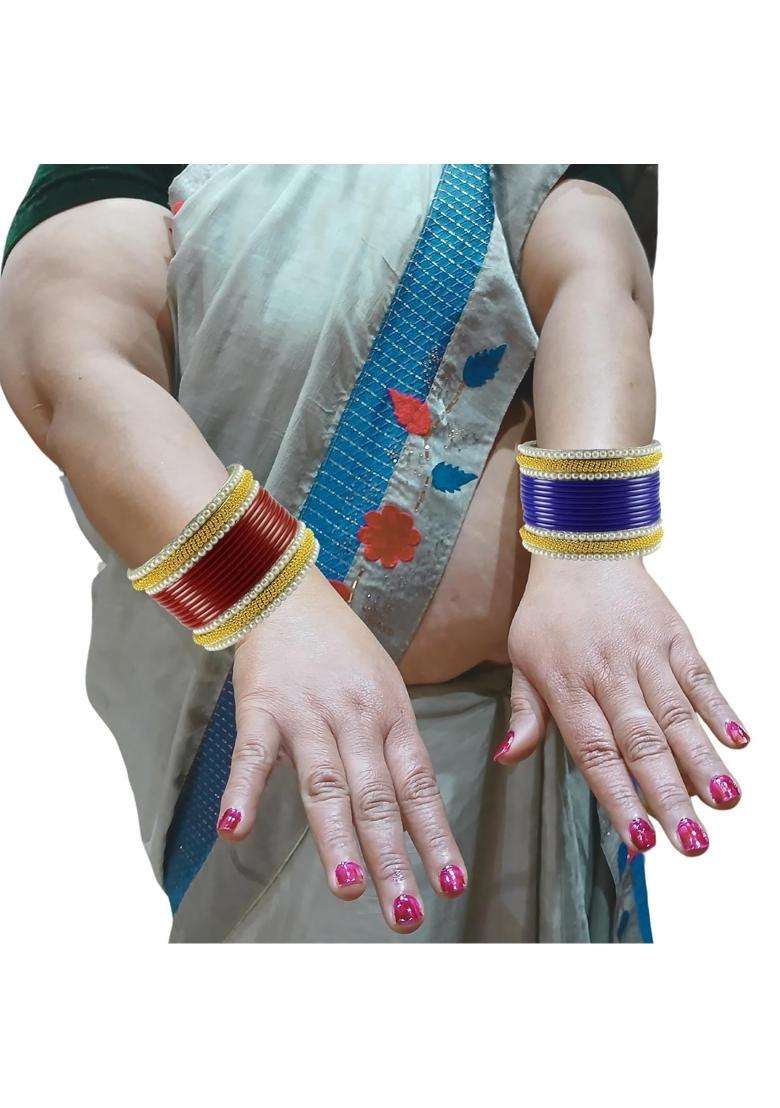 MAYA Fashion Multicolor Brass Acrylic Moti Stud Bangle Combocomfort Fit Bangles for Plus Size Women - Indya