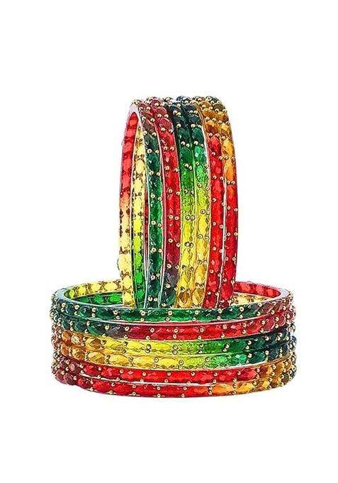 JDZ Collection Plain and Glossy Finished Raindrop Glass Bangles Set for Women Set of 12