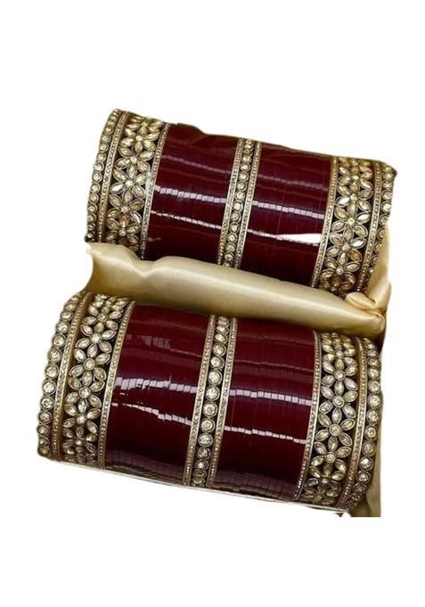 Bangleskart Traditional Dark Maroon Bridal Chuda Set Punjabi Bridal Weding Bangle Red Designer Chura Punjabi