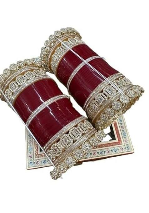 Bangleskart Traditional Dark Maroon Bridal Punjabi Chuda Set for Womens and Girls Cherry Set of 1