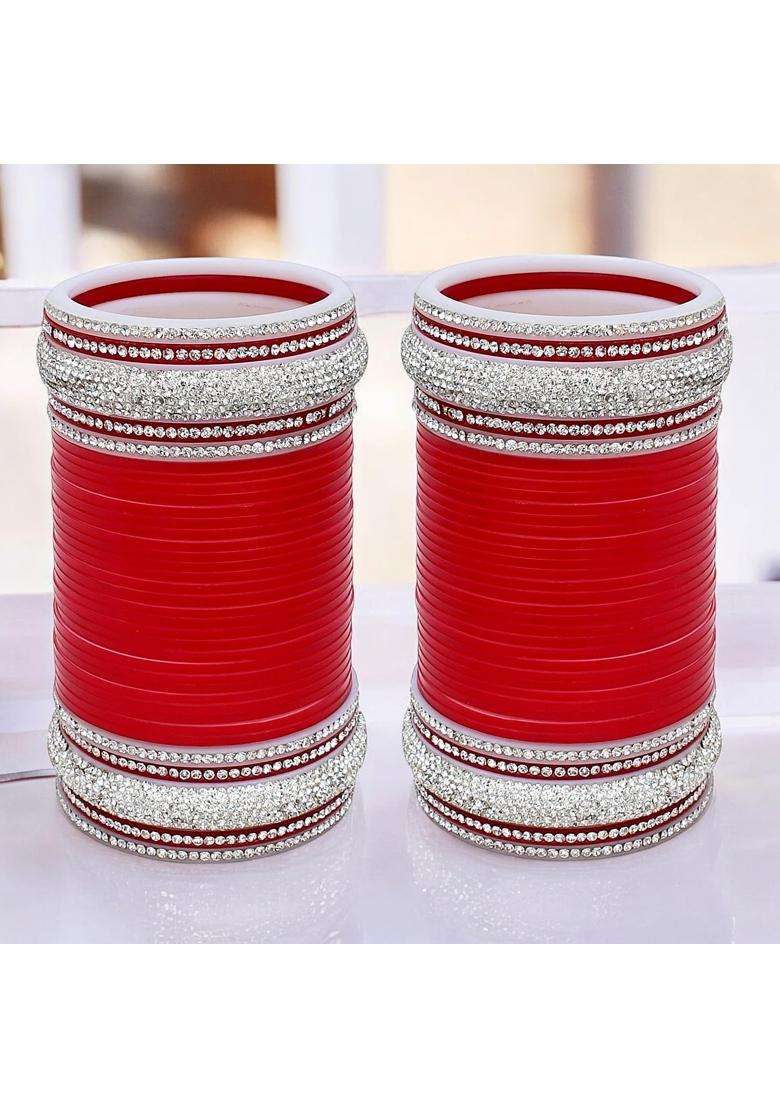 Lucky Jewellery Bridal Bangle Set Dhanteras Diwali Bhai Dooj Collection Red Punjabi Choora Designer Wedding - Indya
