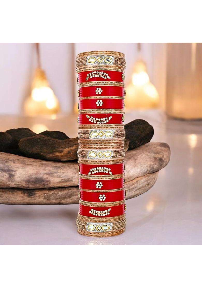 Lucky Jewellery Bridal Bangle Set Dhanteras Diwali Bhai Dooj Collection Red Designer Chura Wedding Punjabi - Indya