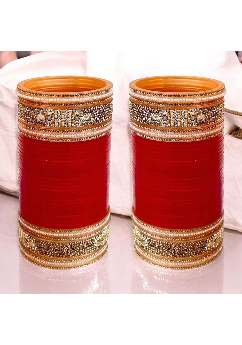 Lucky Jewellery Bridal Bangle Set Dhanteras Diwali Bhai Dooj Collection Red Designer Chura Wedding Punjabi - Indya