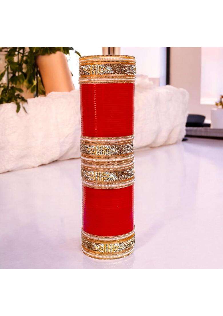 Lucky Jewellery Bridal Bangle Set Dhanteras Diwali Bhai Dooj Collection Red Designer Chura Wedding Punjabi - Indya