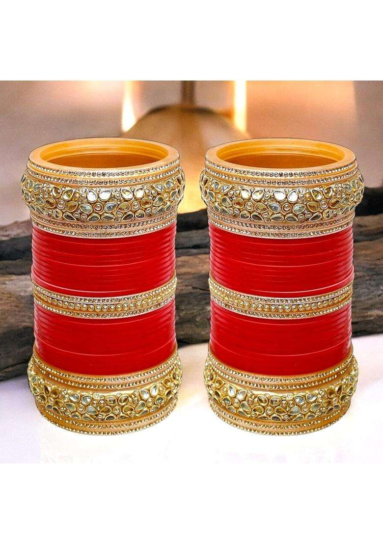 Lucky Jewellery Bridal Bangle Set Dhanteras Diwali Bhai Dooj Collection Red Designer Chura Dulhan Wedding - Indya