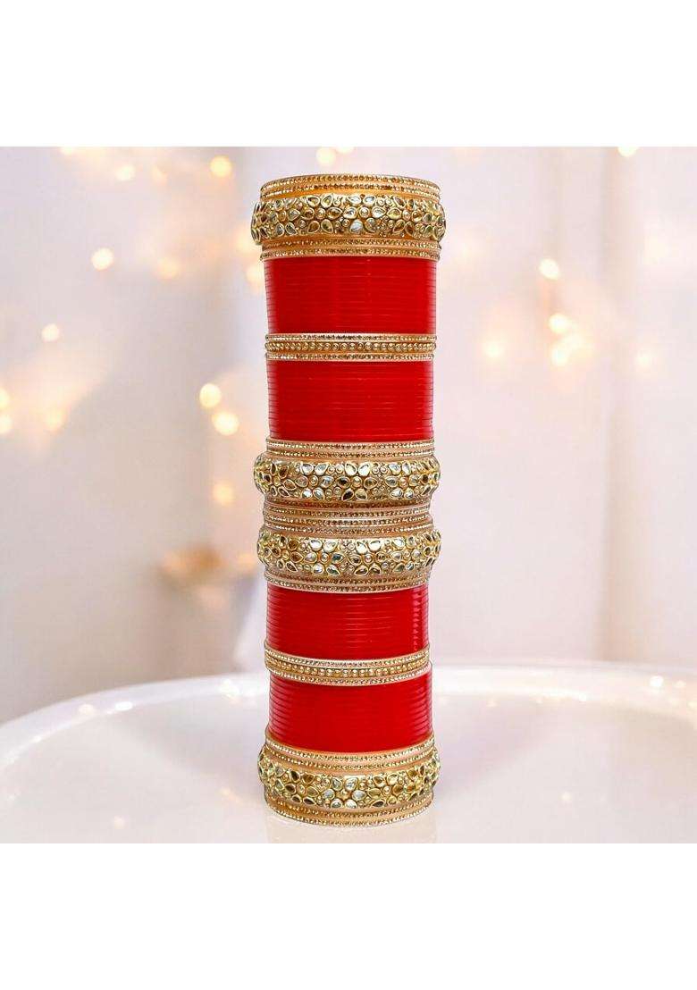 Lucky Jewellery Bridal Bangle Set Dhanteras Diwali Bhai Dooj Collection Red Designer Chura Dulhan Wedding - Indya