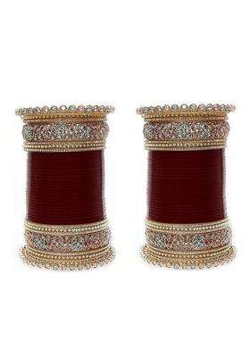 Latest Red Designer Rose Gold Choora Bridal Punjabi Choora Bridal AD Bangles Set Fashion Jewellery Chuda Set