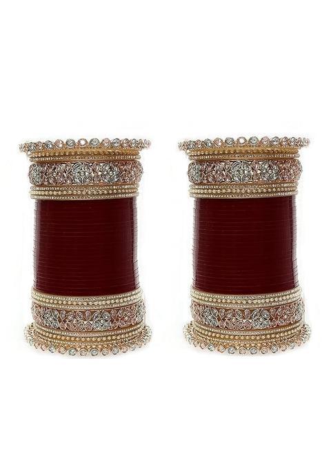 Latest Red Designer Rose Gold Choora Bridal Punjabi Choora Bridal AD Bangles Set Fashion Jewellery Chuda Set