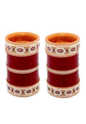 Lucky Jewellery Bridal Bangle Set Wedding Punjabi Chuda Designer Chura CZ Stone Maroon Color Choora for Women