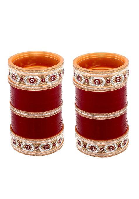 Lucky Jewellery Bridal Bangle Set Wedding Punjabi Chuda Designer Chura CZ Stone Maroon Color Choora for Women