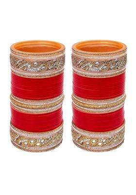 Amooca Red Bridal Chuda Set White Kundan Golden Stone Punjabi Wedding Designer Choora Bangles 1815 G1C1 2595