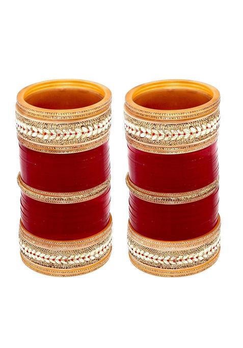 Lucky Jewellery Bridal Bangle Set Wedding Punjabi Chuda Kundan Designer Chura CZ Stone Maroon Color Choora