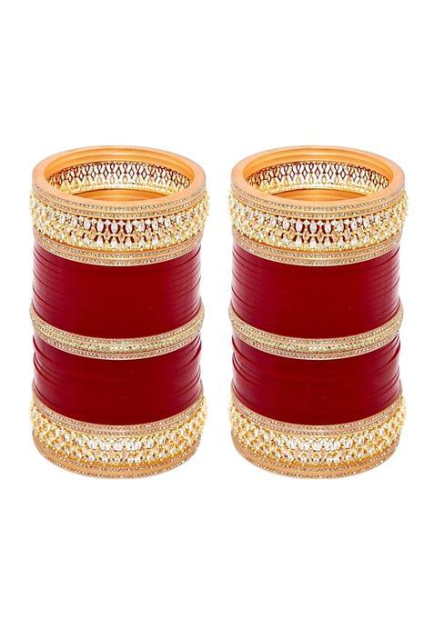 Lucky Jewellery Bridal Bangle Set Wedding Punjabi Chuda Designer Chura CZ Stone Maroon Color Choora for Women
