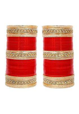 Lucky Jewellery Bridal Bangle Set Dhanteras Diwali Bhai Dooj Collection Red Designer Chura Punjabi Choora