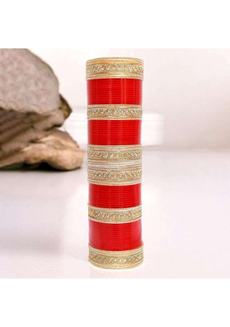 Lucky Jewellery Bridal Bangle Set Dhanteras Diwali Bhai Dooj Collection Red Designer Chura Punjabi Choora - Indya