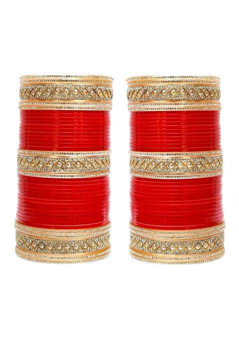 Lucky Jewellery Bridal Bangle Set Dhanteras Diwali Bhai Dooj Collection Red Designer Chura Punjabi Choora