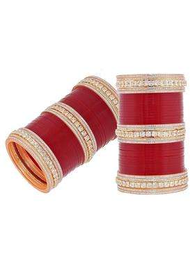 Jewel21 Bridal Bangle Set Wedding Punjabi Chuda Solitair Designer Chura CZ Stone Maroon Color Choora Parent