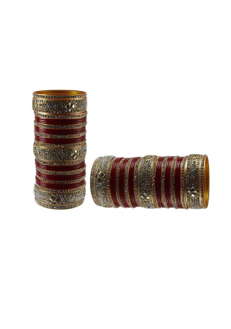 Vidhya Kangan Red Stone Stud Acrylic Bangle Very Extra Large Size - Indya