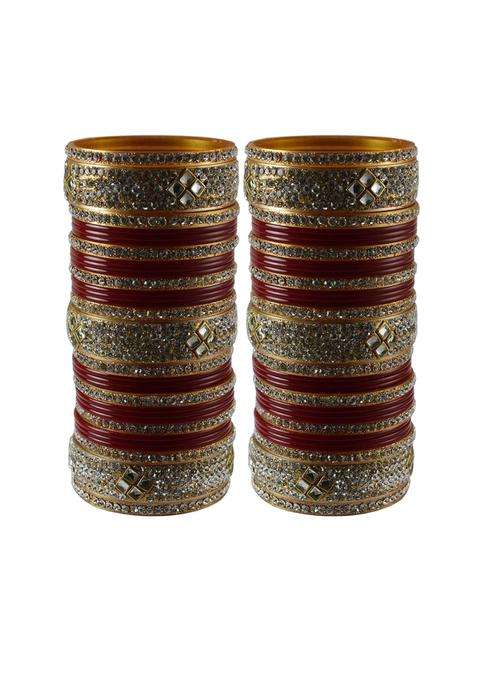 Vidhya Kangan Red Stone Stud Acrylic Bangle Very Extra Large Size