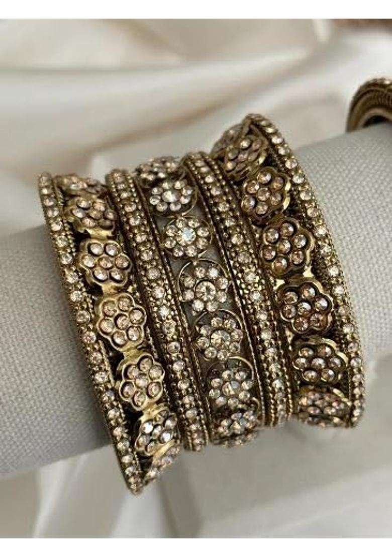 Zewar by Rajni Gold Stone Kade X Bangles Indian Bangles Punjabi Bangles Set - Indya