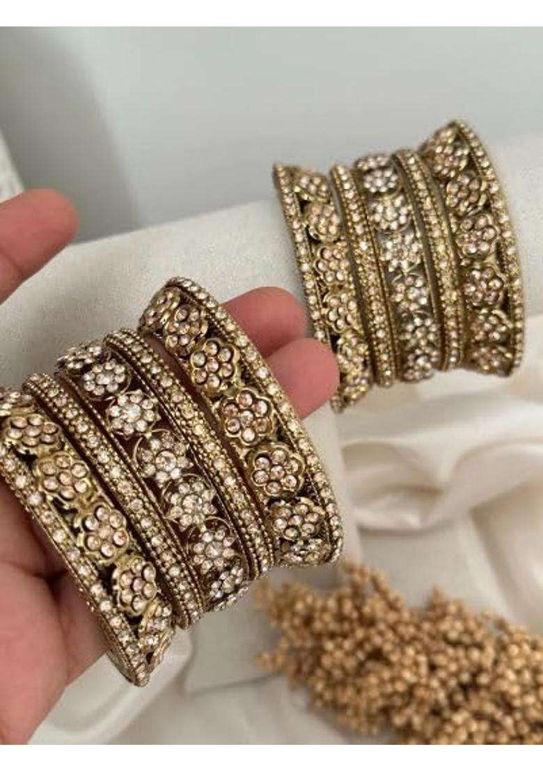 Zewar by Rajni Gold Stone Kade X Bangles Indian Bangles Punjabi Bangles Set - Indya