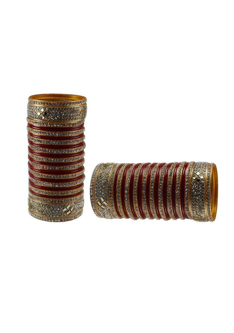 Vidhya Kangan Red Stone Stud Acrylic Bangle Very Extra Large Size - Indya