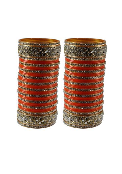 Vidhya Kangan Orange Stone Stud Acrylic Bangle Very Extra Large Size