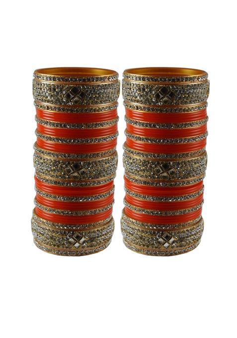 Vidhya Kangan Orange Stone Stud Acrylic Bangle Very Extra Large Size